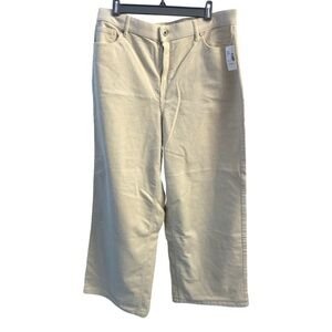 Penningtons NWT Light Beige Corduroy Curvy Fit Pants Wide Leg Stretchy Size 16